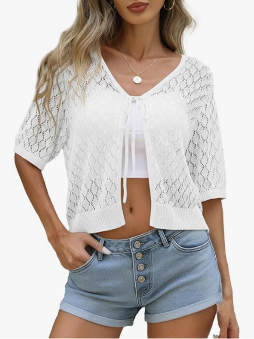 Yekaty Womens Crochet Cardigan Summer Tie Front NWT